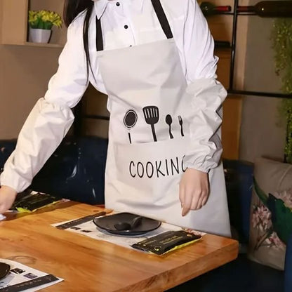 tablier de cuisine blanc avec inscription COOKING et accessoires