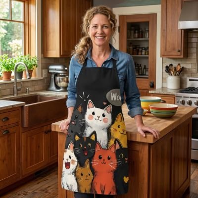 Tablier de cuisine imprimé chats multicolores