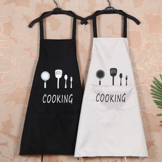 tablier de cuisine noir et blanc avec accessoires de cuisine COOKING