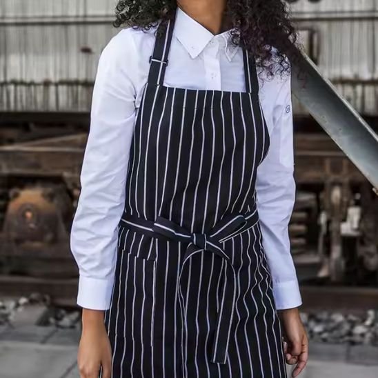 tablier de cuisine noir rayé avec ceinture