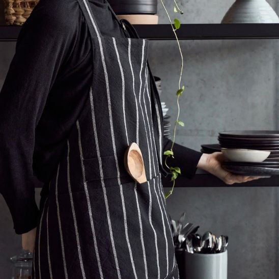 tablier de cuisine noir rayé avec poche