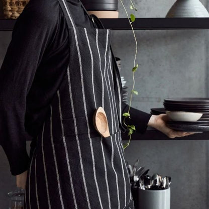tablier de cuisine noir rayé avec poche