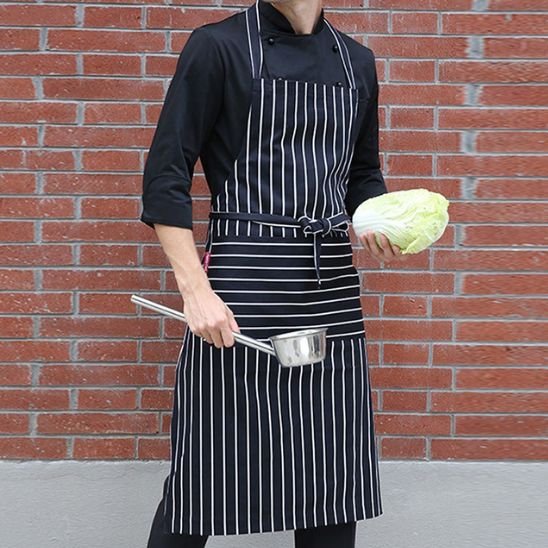 tablier de cuisine noir rayé style professionnel