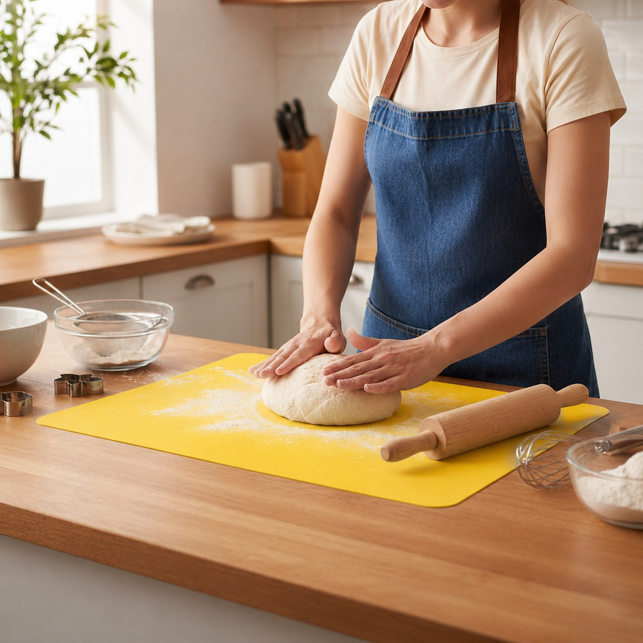 Tapis de cuisson jaune pour pétrissage de pâte