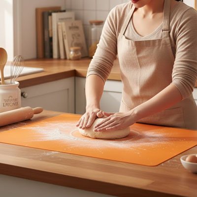 Tapis de cuisson orange pour pétrissage de pâte