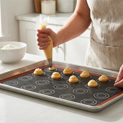 Tapis de cuisson silicone avec pâte à macarons