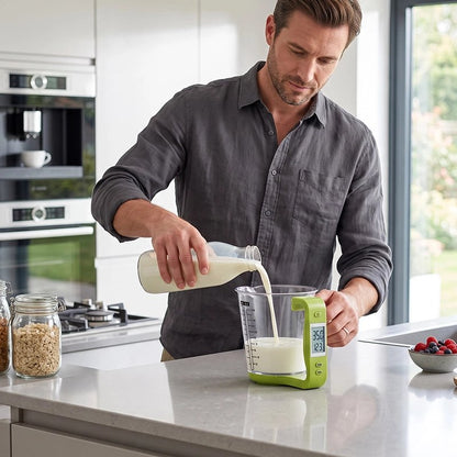 Verre doseur digital vert avec lait
