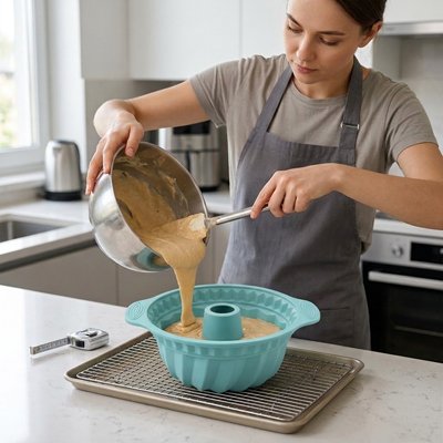Versement de pâte dans Moule à kouglof avant cuisson